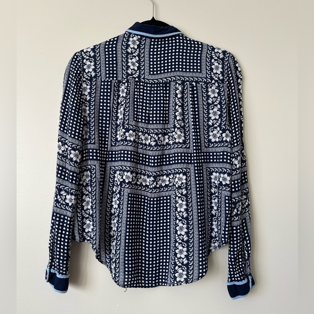 Maeve by Anthropologie “Clara” Blouse Print in Navy & White Size 2 - Picture 5 of 8